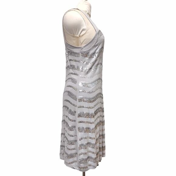 INC Sequins Tank Dress Size M Simple Lightweight Silver Gray T-shirt Dress - Picture 3 of 6